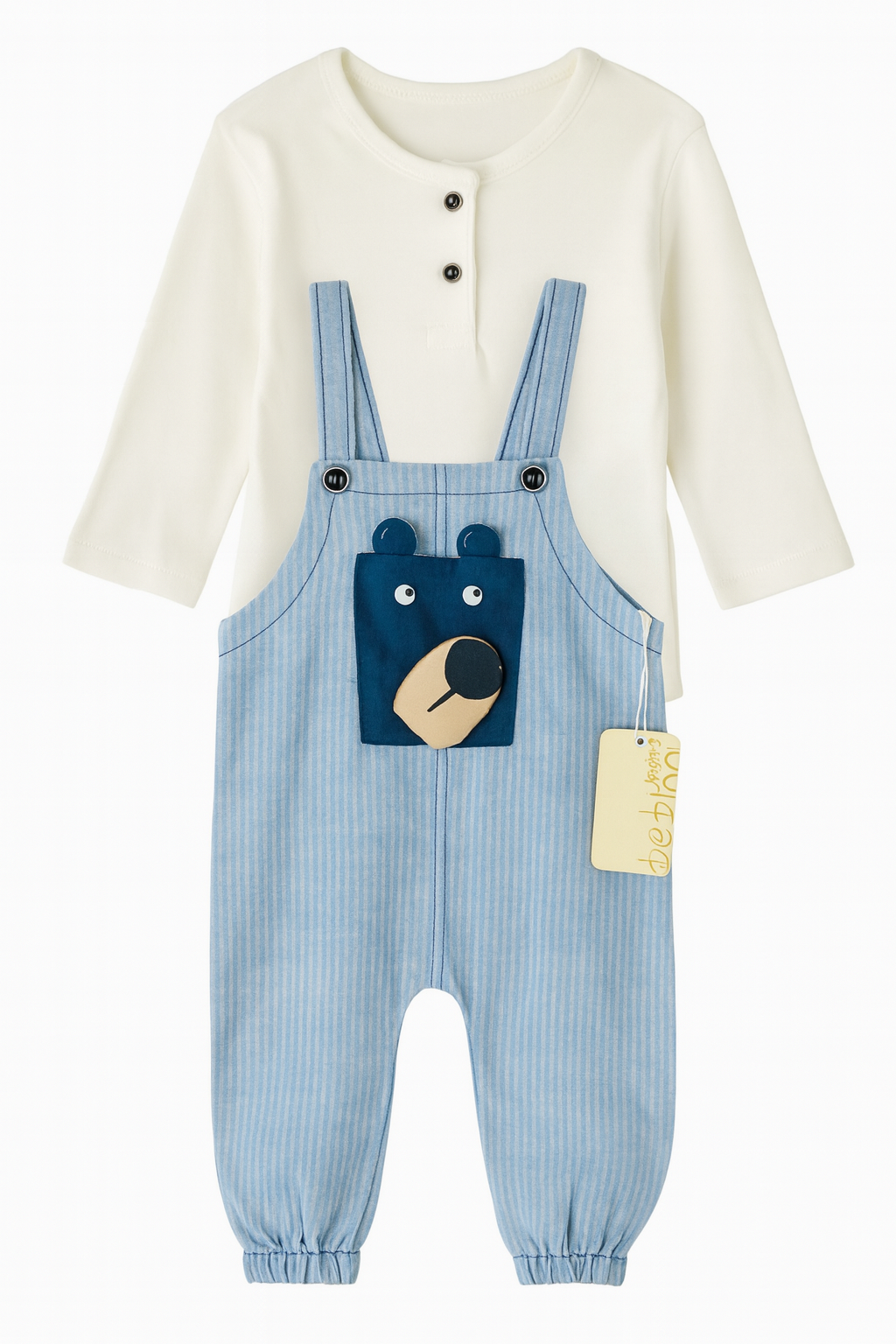 Ensemble garçon salopette rayée + t-shirt blanc | Neuf avec étiquette