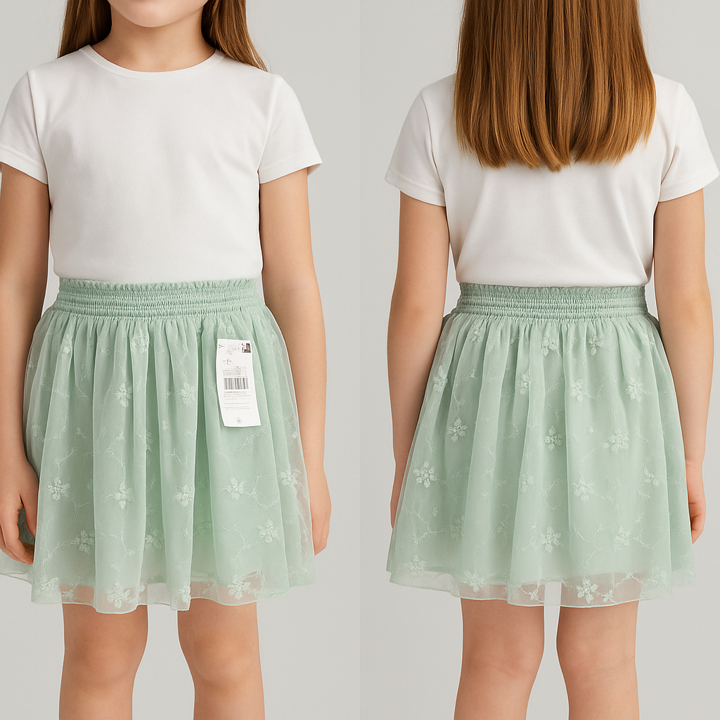 Jupe fille élégante en tulle vert d’eau 8 ans
